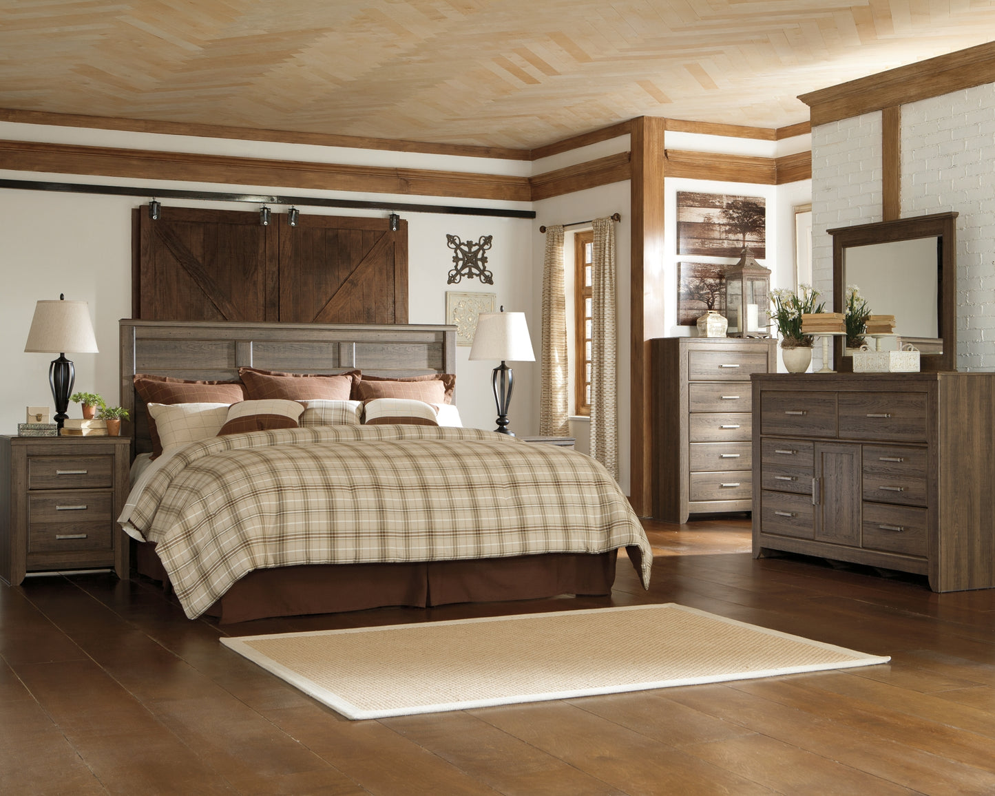 Juararo King/California King Panel Headboard with Mirrored Dresser, Chest and Nightstand Milwaukee Furniture of Chicago - Furniture Store in Chicago Serving Humbolt Park, Roscoe Village, Avondale, & Homan Square