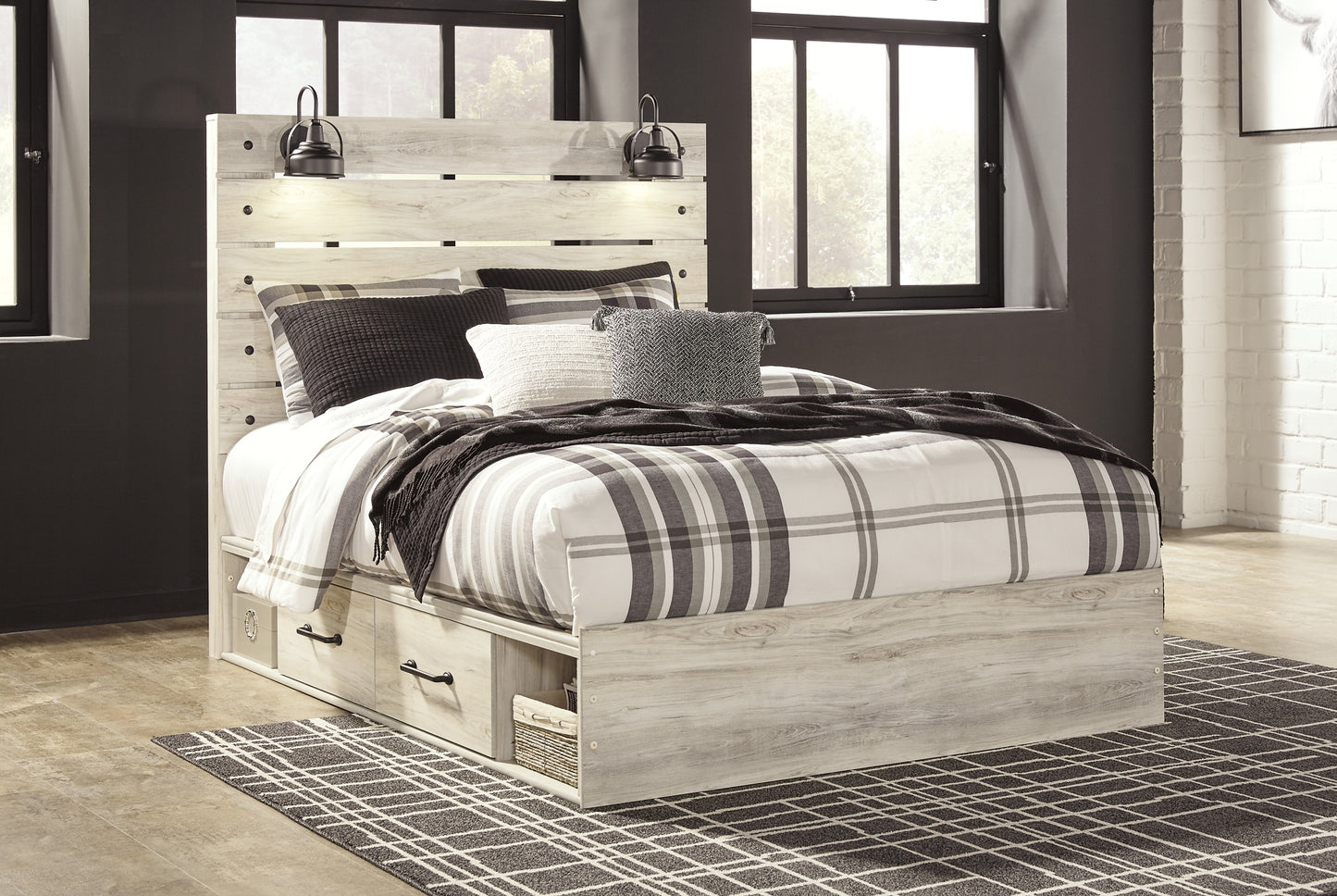 Cambeck Queen Panel Bed with 4 Storage Drawers with Mirrored Dresser, Chest and 2 Nightstands Milwaukee Furniture of Chicago - Furniture Store in Chicago Serving Humbolt Park, Roscoe Village, Avondale, & Homan Square