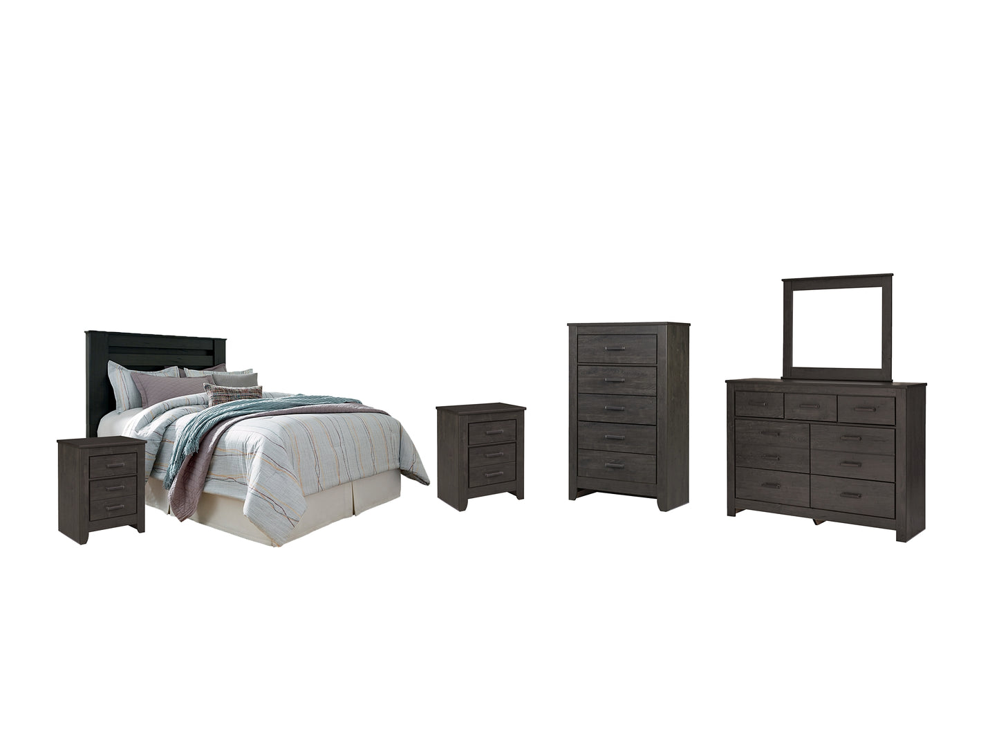 Brinxton Queen/Full Panel Headboard with Mirrored Dresser, Chest and 2 Nightstands Milwaukee Furniture of Chicago - Furniture Store in Chicago Serving Humbolt Park, Roscoe Village, Avondale, & Homan Square