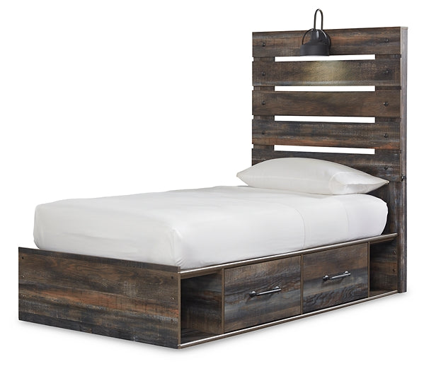 Drystan Twin Panel Bed with 4 Storage Drawers with Mirrored Dresser and Chest Milwaukee Furniture of Chicago - Furniture Store in Chicago Serving Humbolt Park, Roscoe Village, Avondale, & Homan Square