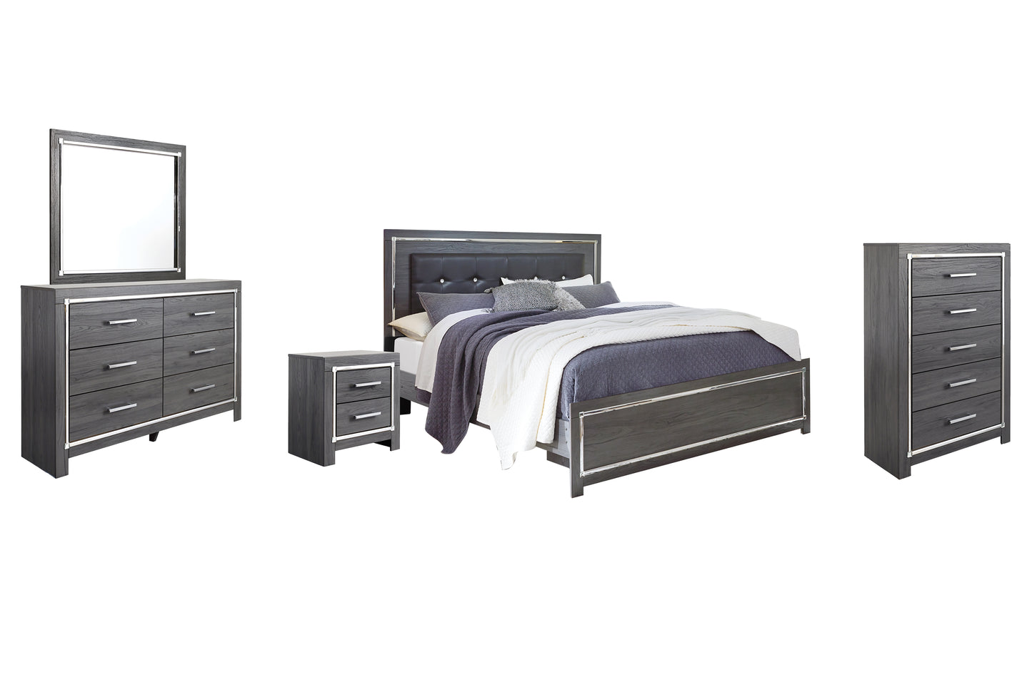 Lodanna King Panel Bed with Mirrored Dresser, Chest and Nightstand Milwaukee Furniture of Chicago - Furniture Store in Chicago Serving Humbolt Park, Roscoe Village, Avondale, & Homan Square