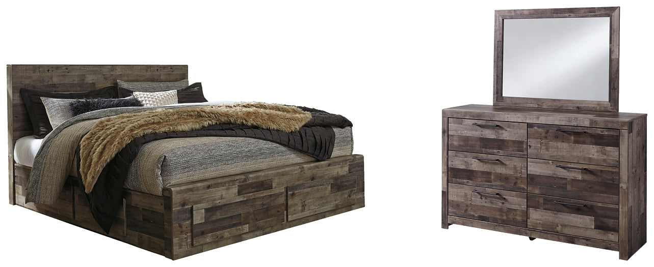 Derekson King Panel Bed with 6 Storage Drawers with Mirrored Dresser Milwaukee Furniture of Chicago - Furniture Store in Chicago Serving Humbolt Park, Roscoe Village, Avondale, & Homan Square