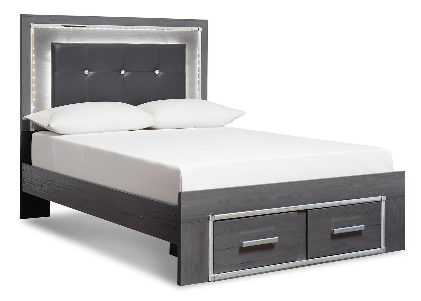 Lodanna King Panel Bed with 2 Storage Drawers with Mirrored Dresser and 2 Nightstands Milwaukee Furniture of Chicago - Furniture Store in Chicago Serving Humbolt Park, Roscoe Village, Avondale, & Homan Square