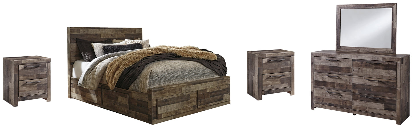 Derekson Queen Panel Bed with 4 Storage Drawers with Mirrored Dresser and 2 Nightstands Milwaukee Furniture of Chicago - Furniture Store in Chicago Serving Humbolt Park, Roscoe Village, Avondale, & Homan Square