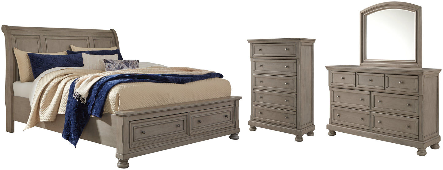 Lettner California King Sleigh Bed with Mirrored Dresser and Chest Milwaukee Furniture of Chicago - Furniture Store in Chicago Serving Humbolt Park, Roscoe Village, Avondale, & Homan Square