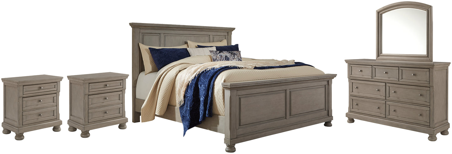 Lettner King Panel Bed with Mirrored Dresser and 2 Nightstands Milwaukee Furniture of Chicago - Furniture Store in Chicago Serving Humbolt Park, Roscoe Village, Avondale, & Homan Square