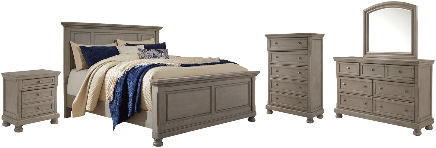 Lettner King Panel Bed with Mirrored Dresser, Chest and Nightstand Milwaukee Furniture of Chicago - Furniture Store in Chicago Serving Humbolt Park, Roscoe Village, Avondale, & Homan Square
