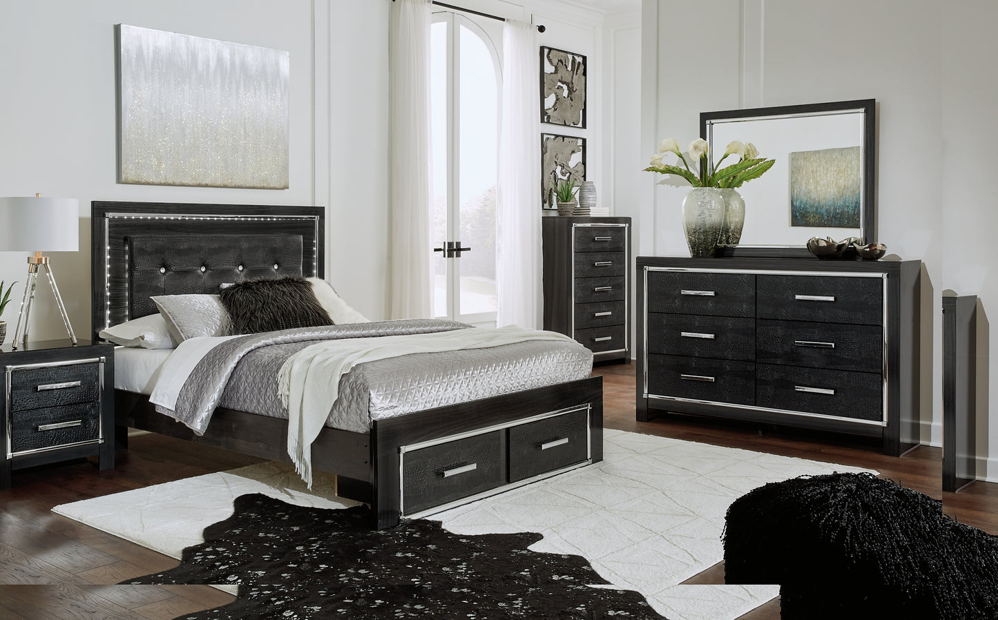 Kaydell Queen Panel Bed with Storage with Mirrored Dresser, Chest and Nightstand Milwaukee Furniture of Chicago - Furniture Store in Chicago Serving Humbolt Park, Roscoe Village, Avondale, & Homan Square