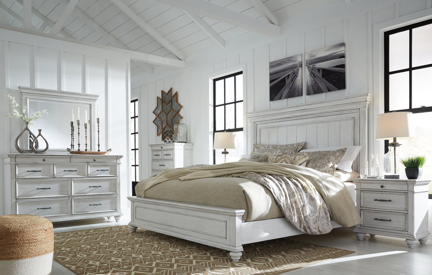 Kanwyn Queen Panel Bed with Mirrored Dresser, Chest and Nightstand Milwaukee Furniture of Chicago - Furniture Store in Chicago Serving Humbolt Park, Roscoe Village, Avondale, & Homan Square