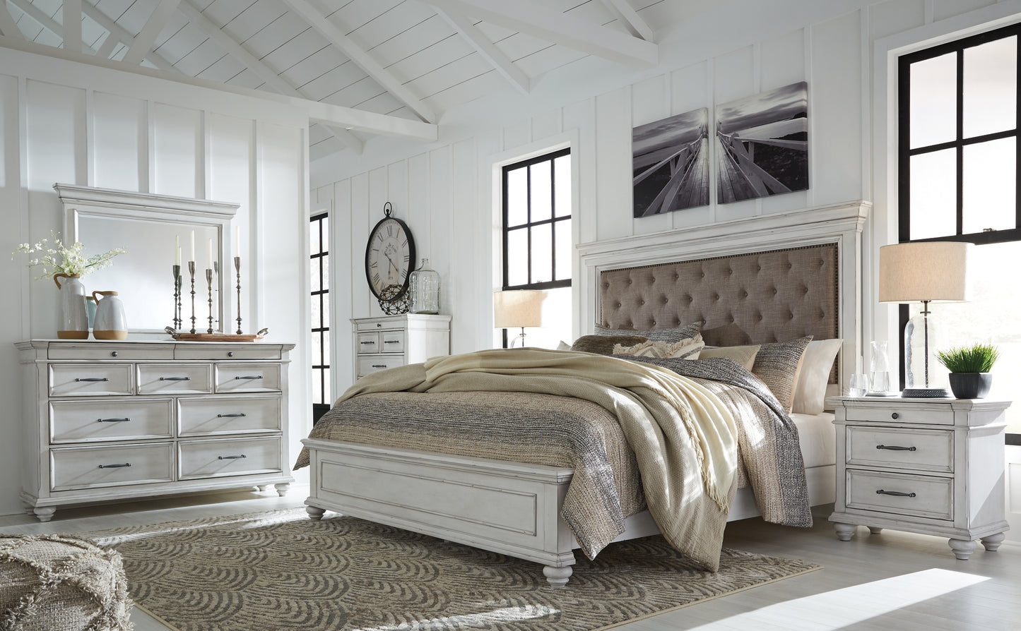 Kanwyn Queen Panel Bed with Mirrored Dresser and Chest Milwaukee Furniture of Chicago - Furniture Store in Chicago Serving Humbolt Park, Roscoe Village, Avondale, & Homan Square