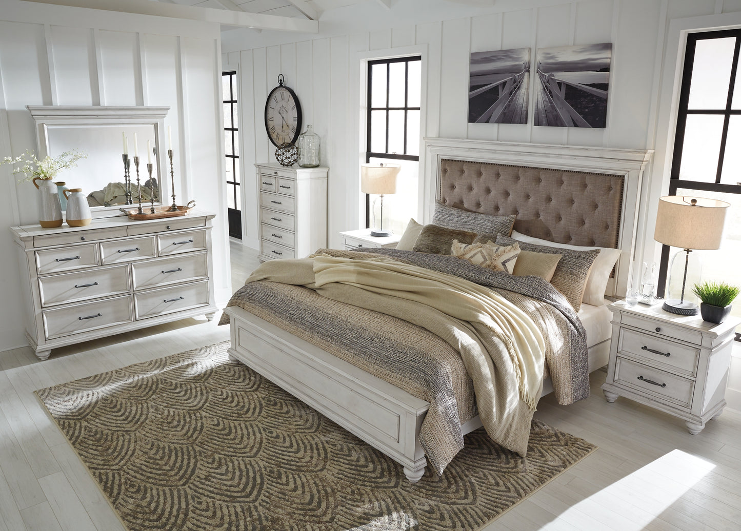 Kanwyn Queen Panel Bed with Mirrored Dresser and Chest Milwaukee Furniture of Chicago - Furniture Store in Chicago Serving Humbolt Park, Roscoe Village, Avondale, & Homan Square