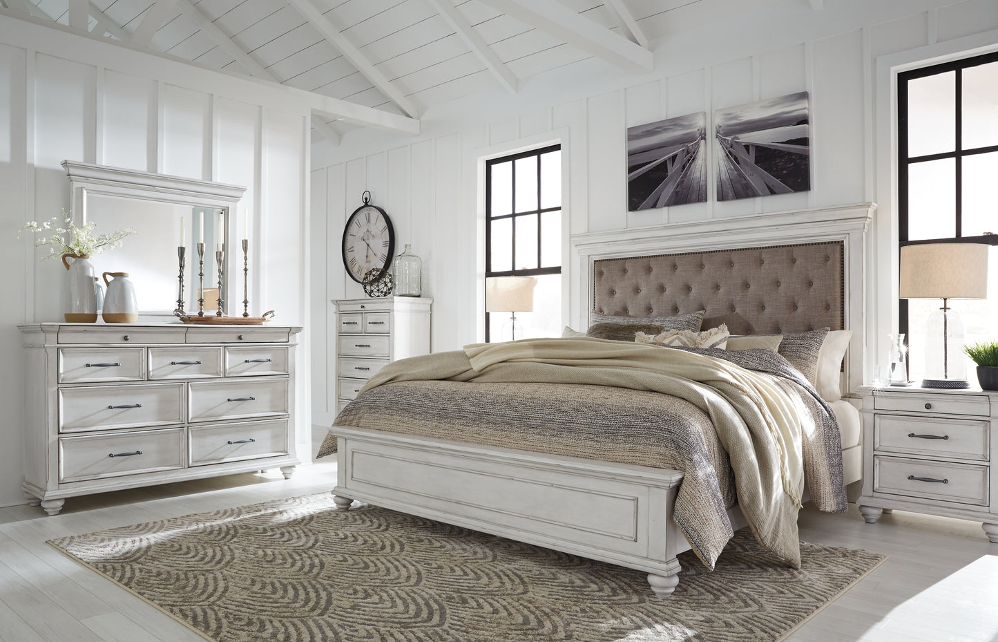 Kanwyn Queen Panel Bed with Mirrored Dresser, Chest and Nightstand Milwaukee Furniture of Chicago - Furniture Store in Chicago Serving Humbolt Park, Roscoe Village, Avondale, & Homan Square