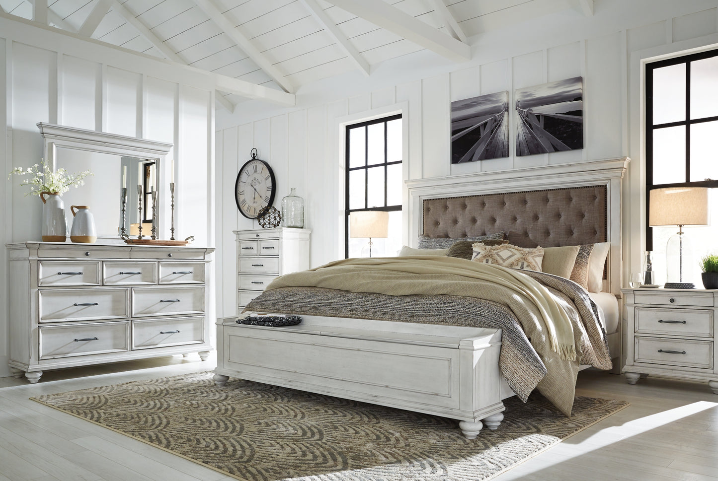 Kanwyn Queen Panel Bed with Storage with Mirrored Dresser and 2 Nightstands Milwaukee Furniture of Chicago - Furniture Store in Chicago Serving Humbolt Park, Roscoe Village, Avondale, & Homan Square