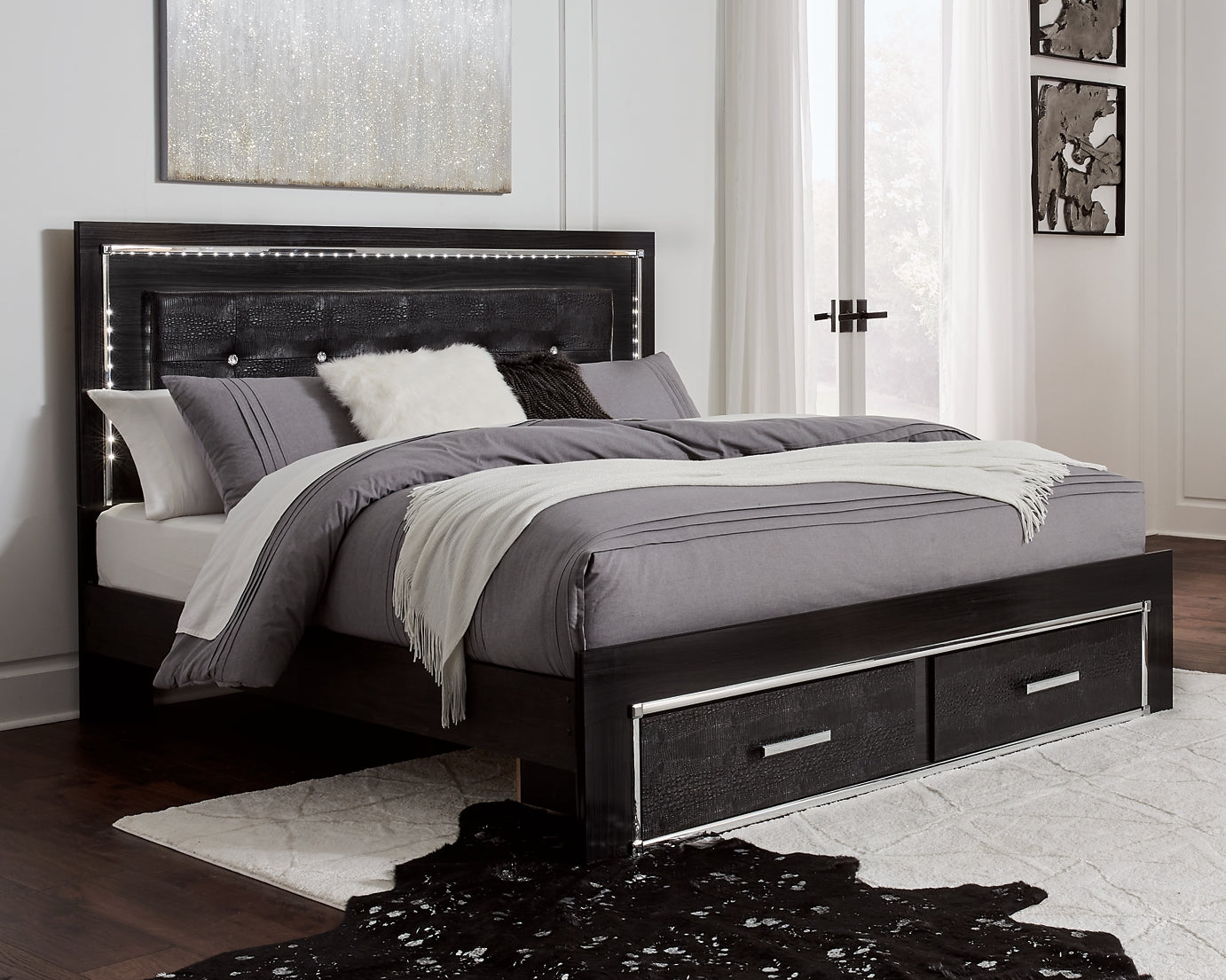 Kaydell King Panel Bed with Storage with Mirrored Dresser and Chest Milwaukee Furniture of Chicago - Furniture Store in Chicago Serving Humbolt Park, Roscoe Village, Avondale, & Homan Square