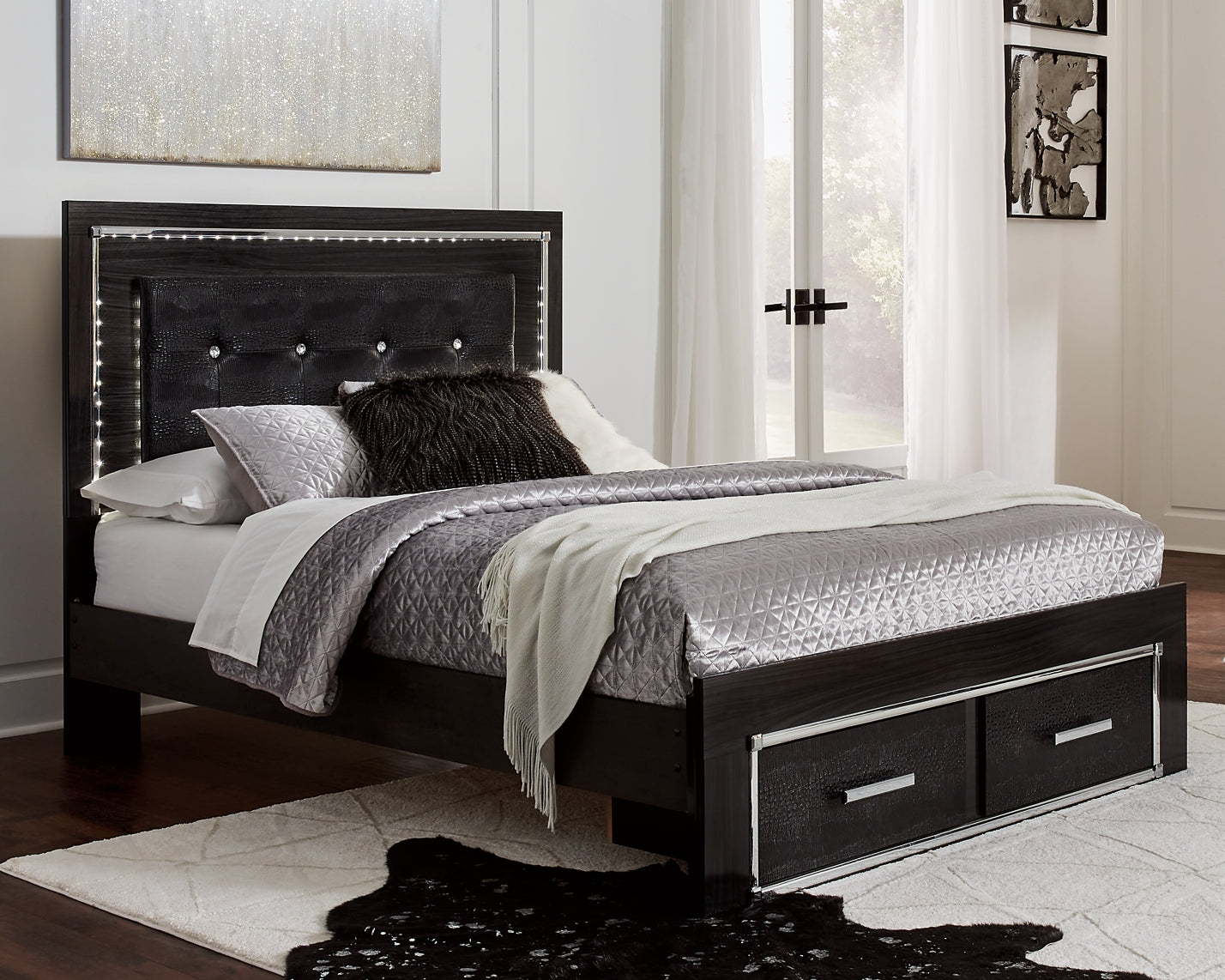 Kaydell Queen Panel Bed with Storage with Mirrored Dresser and Chest Milwaukee Furniture of Chicago - Furniture Store in Chicago Serving Humbolt Park, Roscoe Village, Avondale, & Homan Square