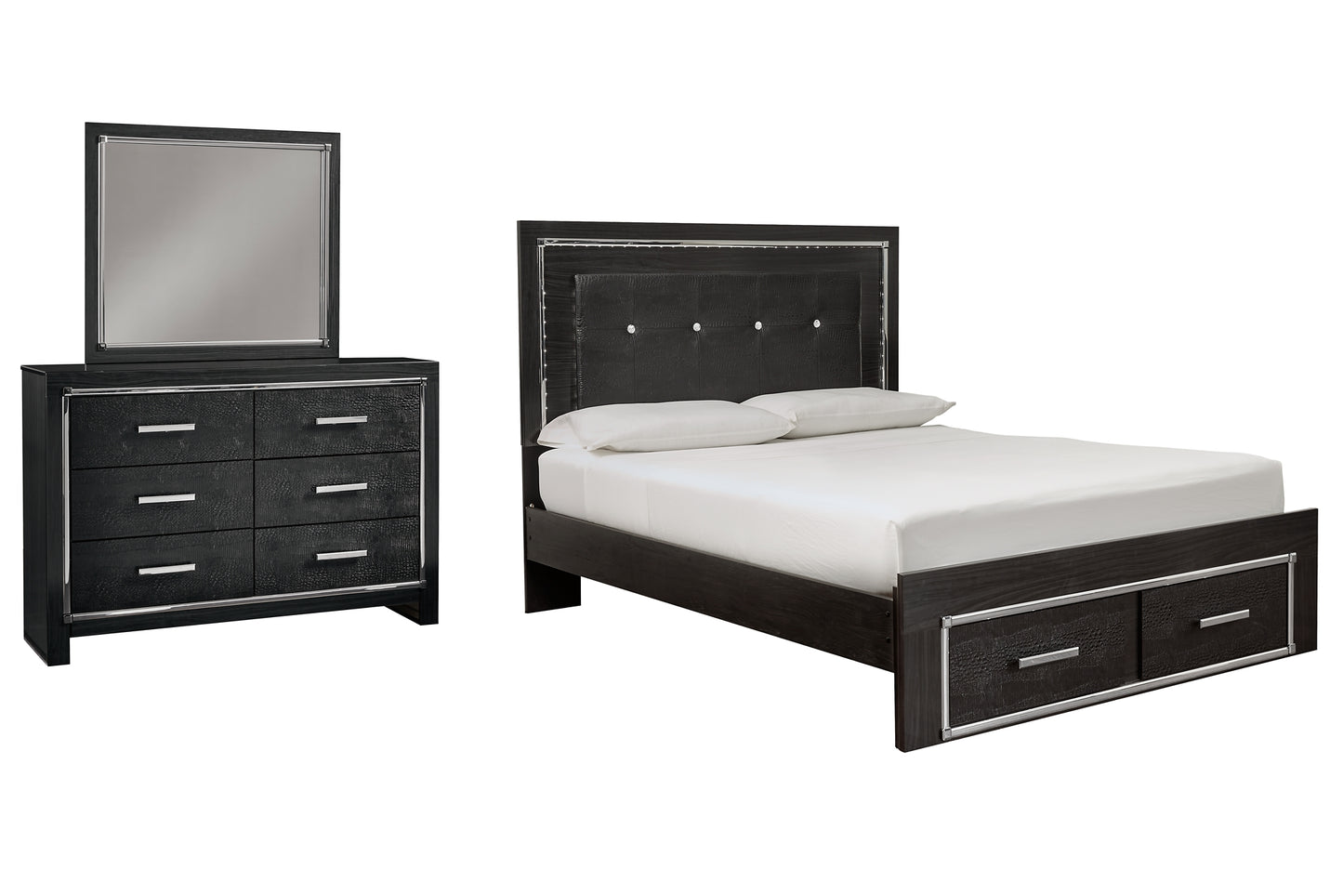 Kaydell Queen Panel Bed with Storage with Mirrored Dresser Milwaukee Furniture of Chicago - Furniture Store in Chicago Serving Humbolt Park, Roscoe Village, Avondale, & Homan Square