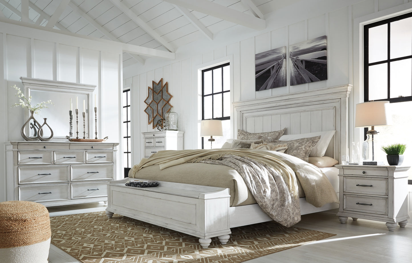 Kanwyn King Panel Bed with Storage with Mirrored Dresser, Chest and 2 Nightstands Milwaukee Furniture of Chicago - Furniture Store in Chicago Serving Humbolt Park, Roscoe Village, Avondale, & Homan Square