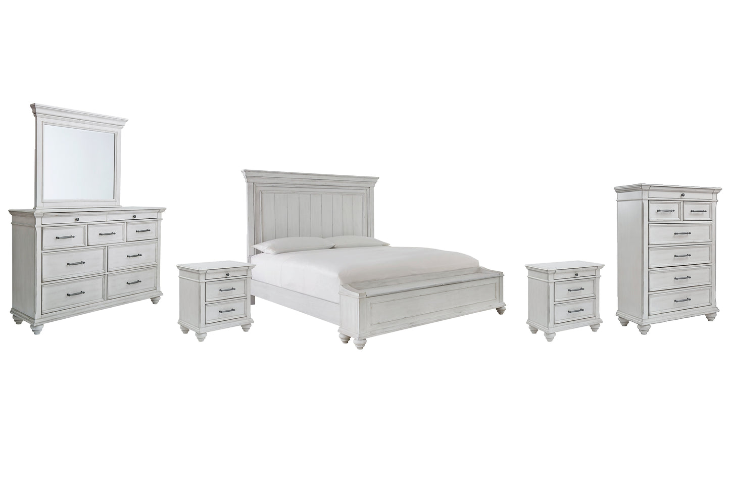 Kanwyn King Panel Bed with Storage with Mirrored Dresser, Chest and 2 Nightstands Milwaukee Furniture of Chicago - Furniture Store in Chicago Serving Humbolt Park, Roscoe Village, Avondale, & Homan Square