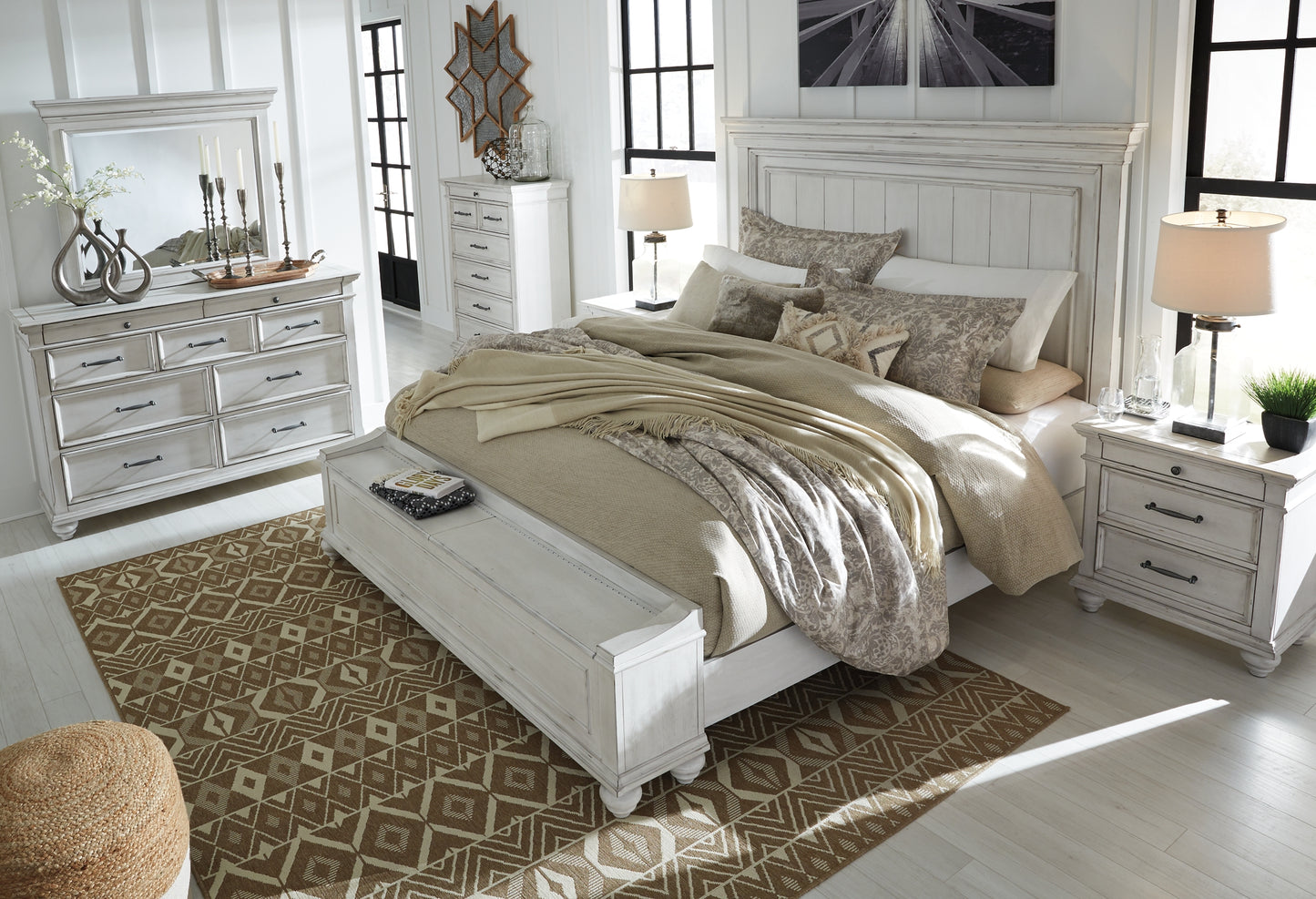Kanwyn Queen Panel Bed with Storage with Mirrored Dresser, Chest and Nightstand Milwaukee Furniture of Chicago - Furniture Store in Chicago Serving Humbolt Park, Roscoe Village, Avondale, & Homan Square