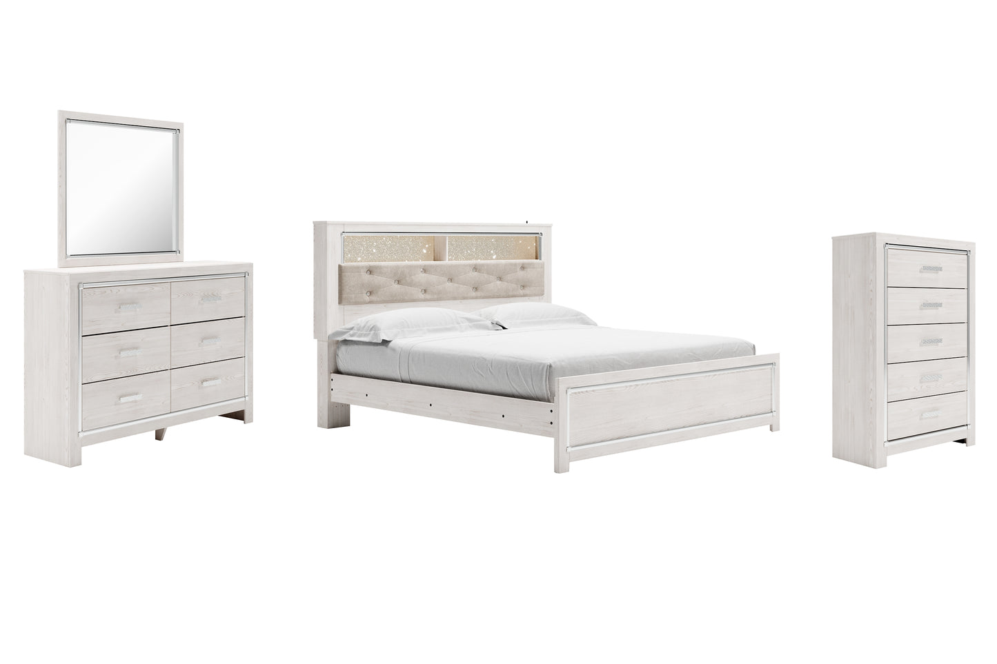 Altyra King Panel Bookcase Bed with Mirrored Dresser and Chest Milwaukee Furniture of Chicago - Furniture Store in Chicago Serving Humbolt Park, Roscoe Village, Avondale, & Homan Square