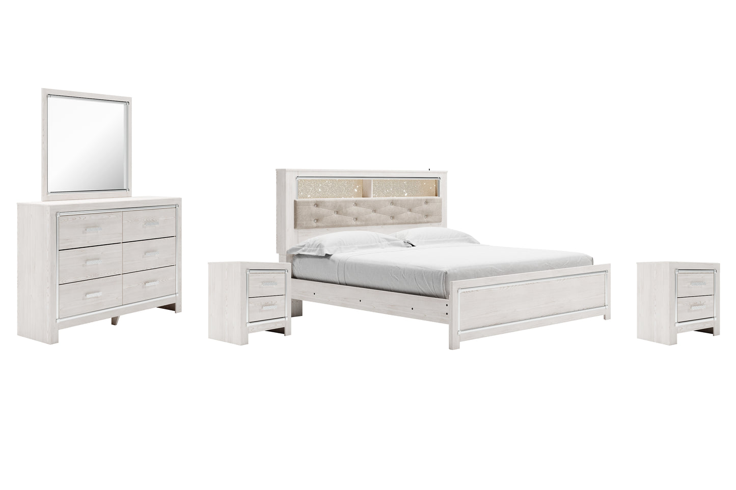 Altyra King Panel Bookcase Bed with Mirrored Dresser and 2 Nightstands Milwaukee Furniture of Chicago - Furniture Store in Chicago Serving Humbolt Park, Roscoe Village, Avondale, & Homan Square