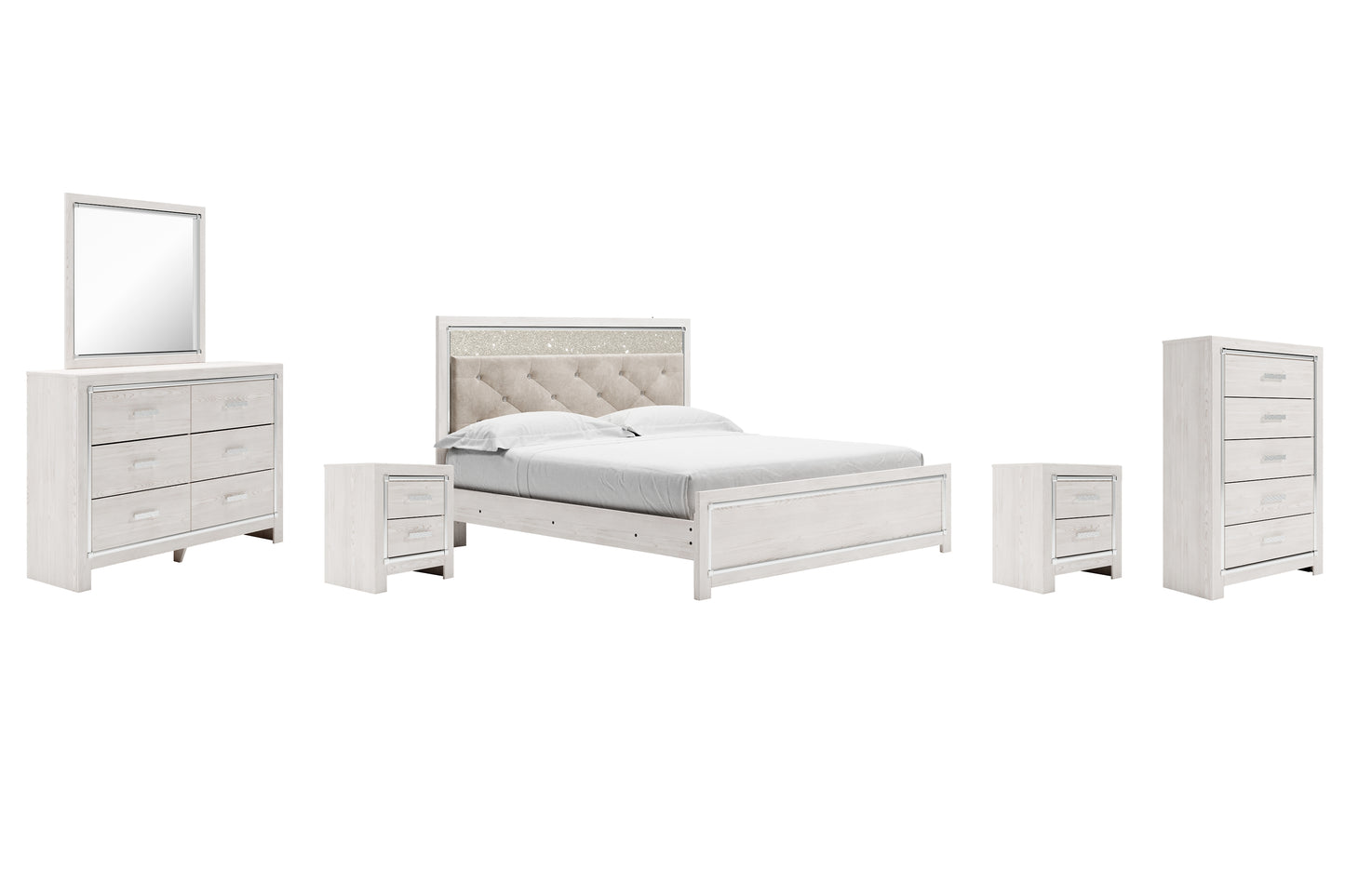 Altyra King Panel Bed with Mirrored Dresser, Chest and 2 Nightstands Milwaukee Furniture of Chicago - Furniture Store in Chicago Serving Humbolt Park, Roscoe Village, Avondale, & Homan Square