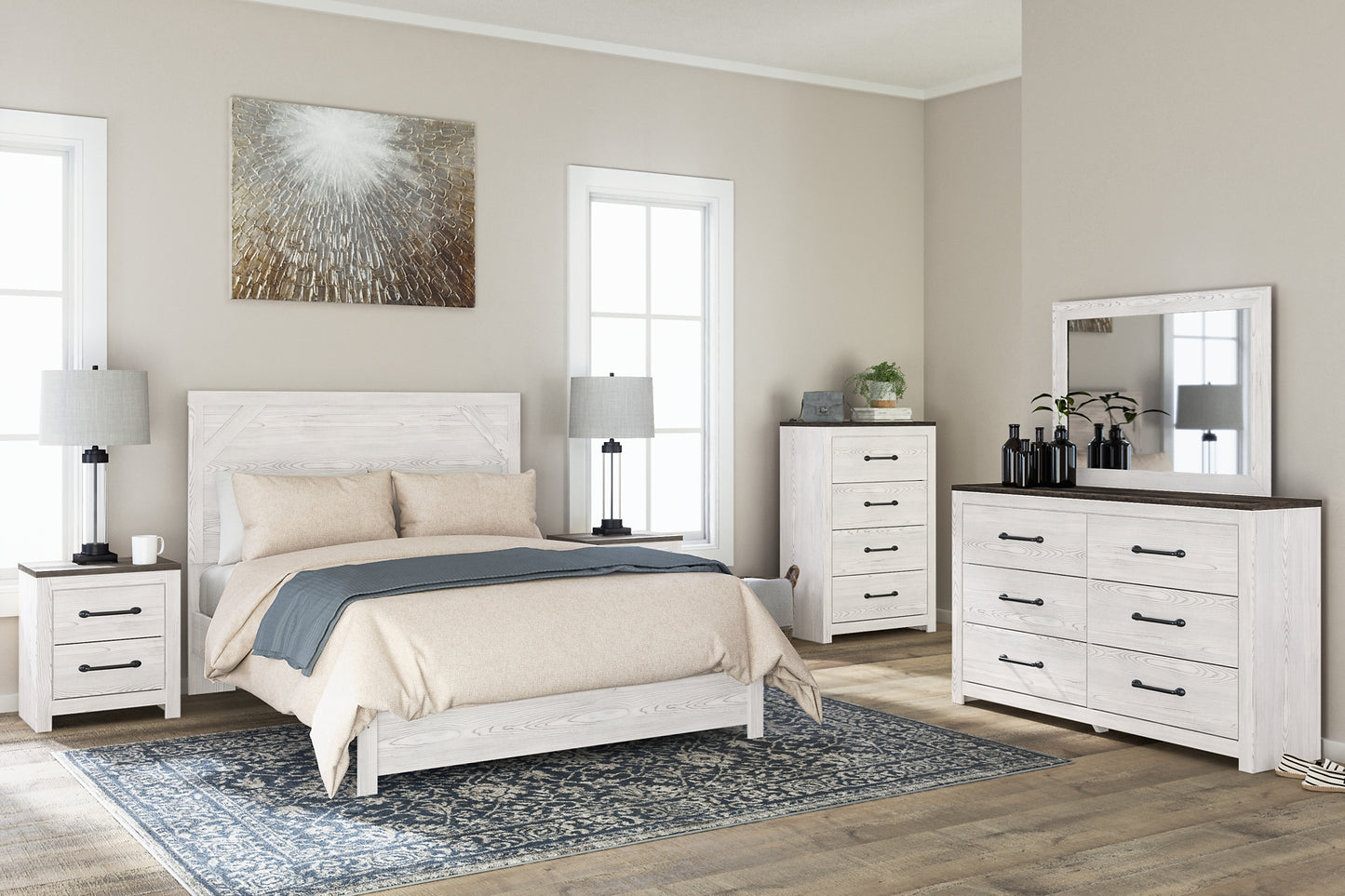 Gerridan Queen Panel Bed with Mirrored Dresser, Chest and 2 Nightstands Milwaukee Furniture of Chicago - Furniture Store in Chicago Serving Humbolt Park, Roscoe Village, Avondale, & Homan Square