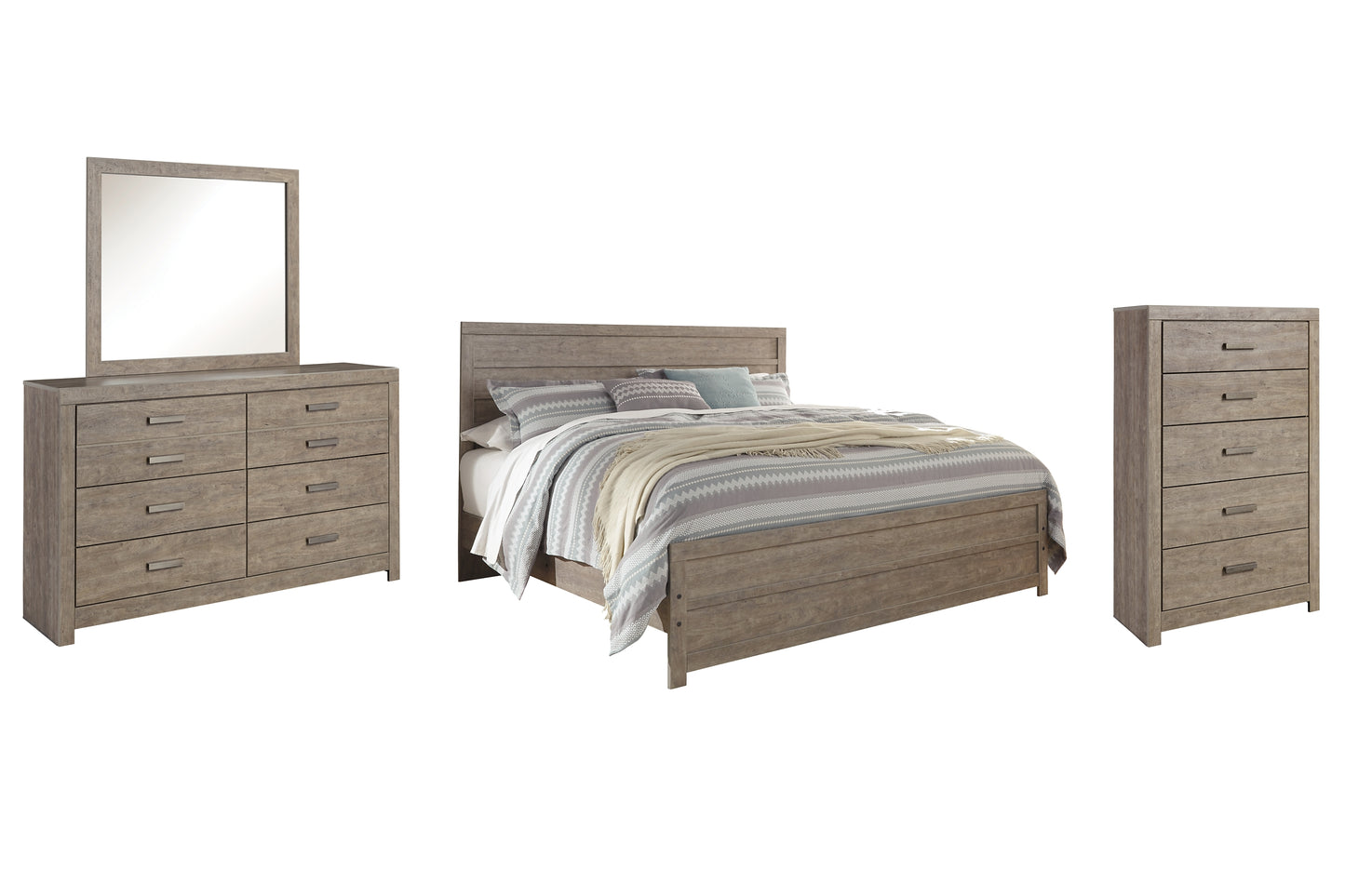 Culverbach King Panel Bed with Mirrored Dresser and Chest Milwaukee Furniture of Chicago - Furniture Store in Chicago Serving Humbolt Park, Roscoe Village, Avondale, & Homan Square