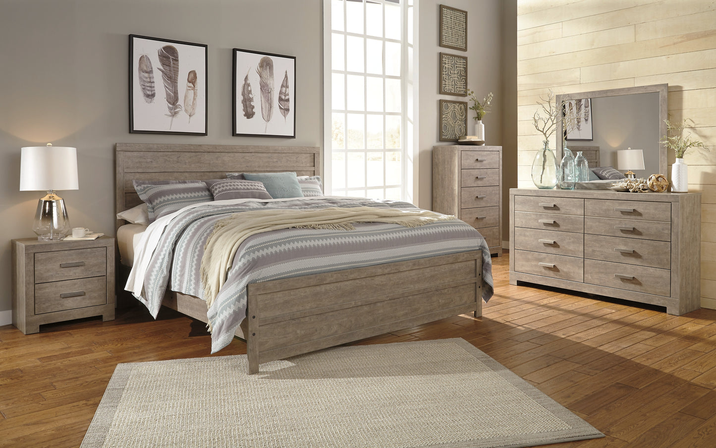 Culverbach King Panel Bed with Mirrored Dresser and Chest Milwaukee Furniture of Chicago - Furniture Store in Chicago Serving Humbolt Park, Roscoe Village, Avondale, & Homan Square