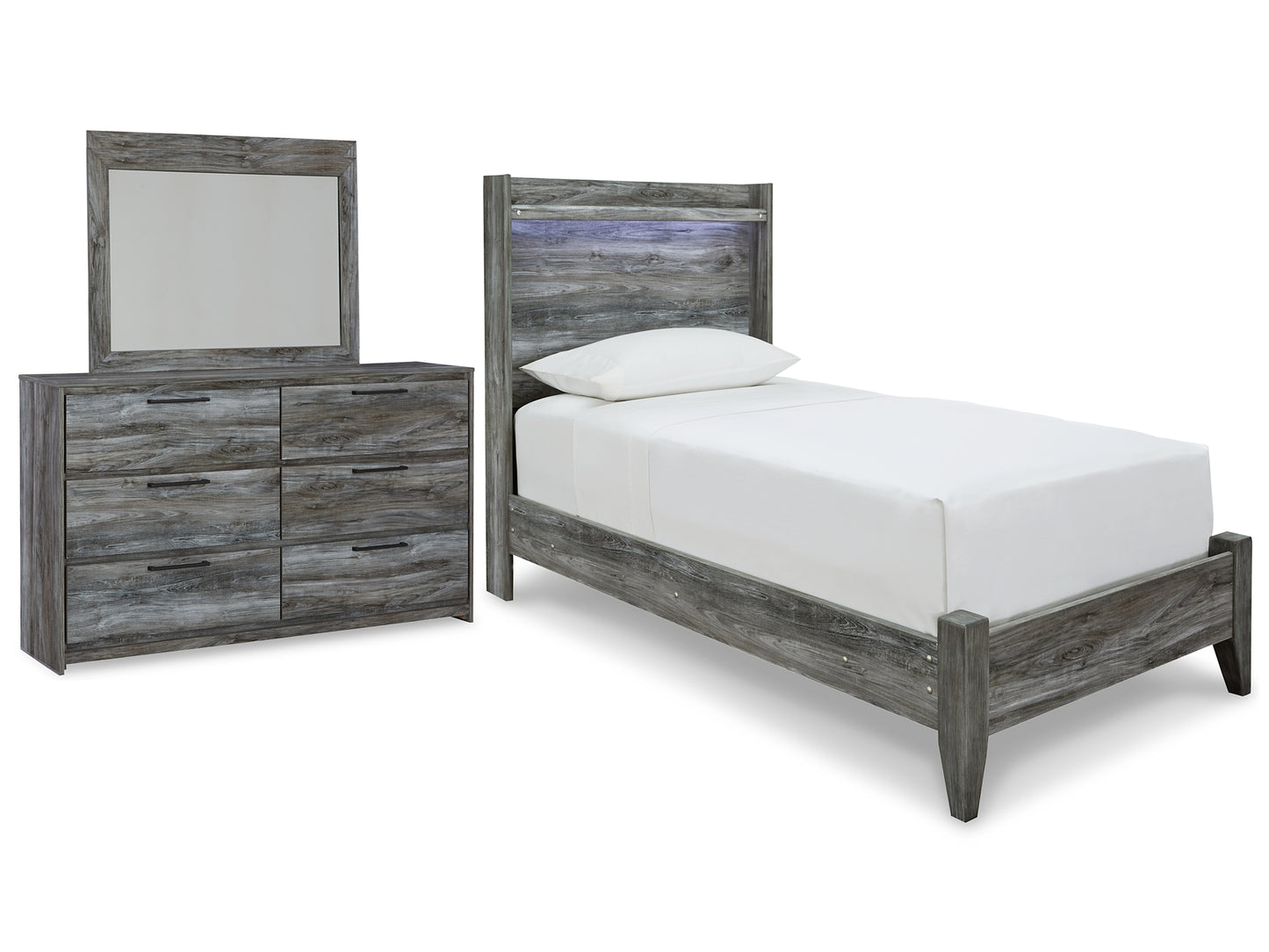 Baystorm Twin Panel Bed with Mirrored Dresser Milwaukee Furniture of Chicago - Furniture Store in Chicago Serving Humbolt Park, Roscoe Village, Avondale, & Homan Square