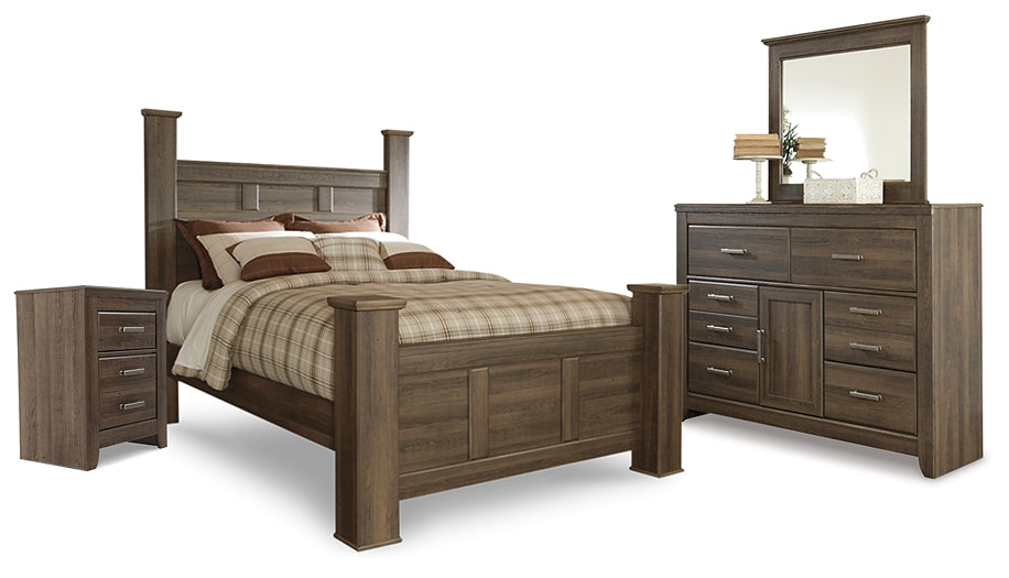 Juararo Queen Poster Headboard with Mirrored Dresser and Nightstand Milwaukee Furniture of Chicago - Furniture Store in Chicago Serving Humbolt Park, Roscoe Village, Avondale, & Homan Square