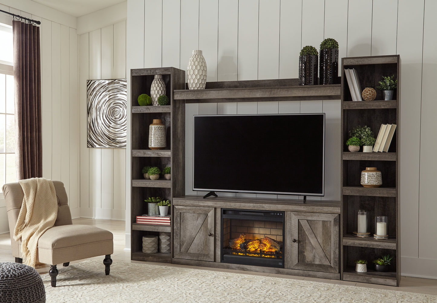 Wynnlow 4-Piece Entertainment Center with Electric Fireplace Milwaukee Furniture of Chicago - Furniture Store in Chicago Serving Humbolt Park, Roscoe Village, Avondale, & Homan Square