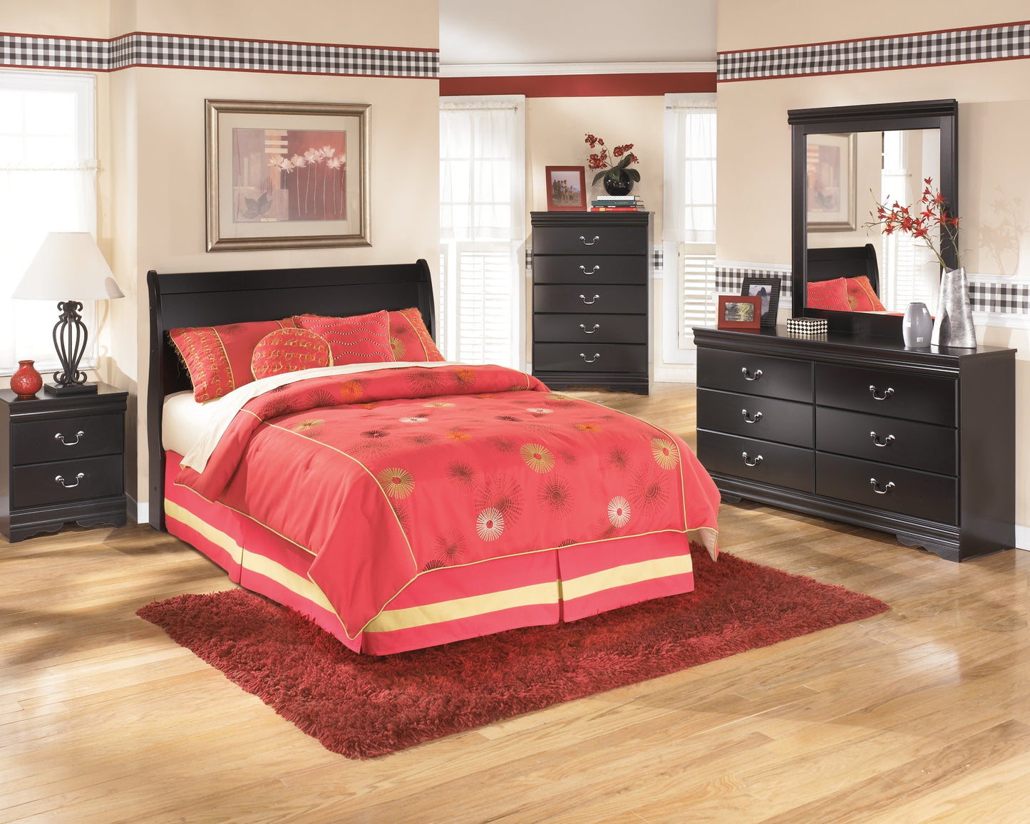 Huey Vineyard Full Sleigh Headboard with Mirrored Dresser, Chest and Nightstand Milwaukee Furniture of Chicago - Furniture Store in Chicago Serving Humbolt Park, Roscoe Village, Avondale, & Homan Square