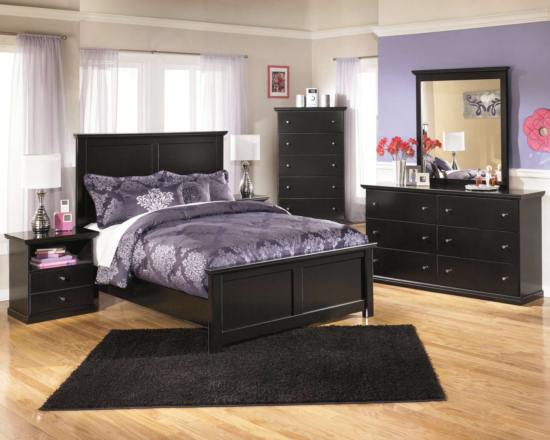 Maribel Queen Panel Bed with Mirrored Dresser, Chest and Nightstand Milwaukee Furniture of Chicago - Furniture Store in Chicago Serving Humbolt Park, Roscoe Village, Avondale, & Homan Square
