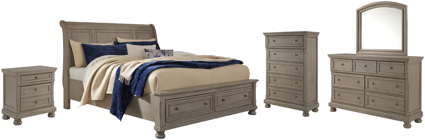 Lettner Queen Sleigh Bed with 2 Storage Drawers with Mirrored Dresser, Chest and Nightstand Milwaukee Furniture of Chicago - Furniture Store in Chicago Serving Humbolt Park, Roscoe Village, Avondale, & Homan Square