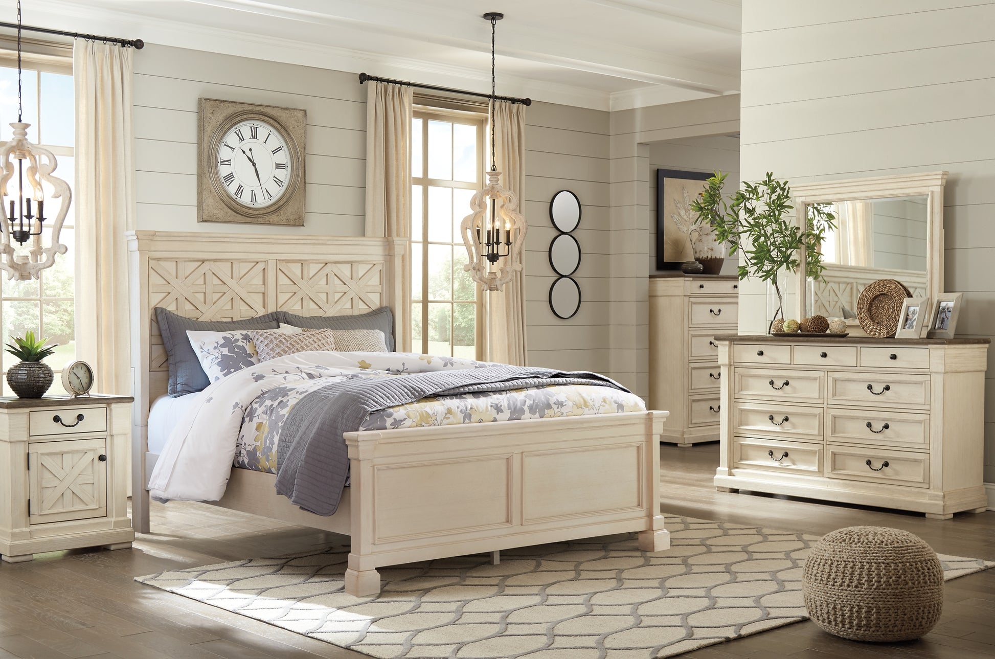 Bolanburg Queen Panel Bed with Mirrored Dresser, Chest and Nightstand Milwaukee Furniture of Chicago - Furniture Store in Chicago Serving Humbolt Park, Roscoe Village, Avondale, & Homan Square