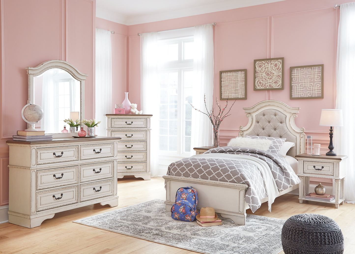 Realyn Twin Panel Bed with Mirrored Dresser, Chest and Nightstand Milwaukee Furniture of Chicago - Furniture Store in Chicago Serving Humbolt Park, Roscoe Village, Avondale, & Homan Square