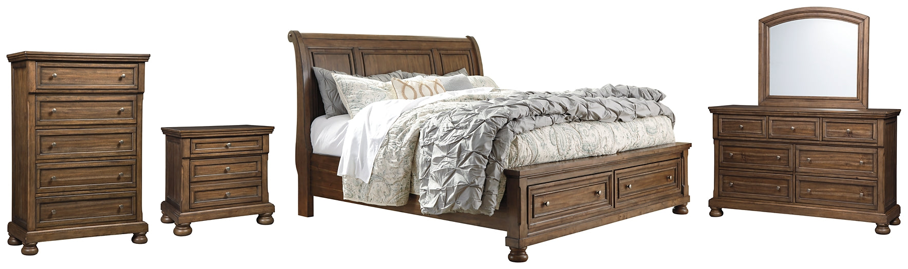 Flynnter Queen Sleigh Bed with 2 Storage Drawers with Mirrored Dresser, Chest and Nightstand Milwaukee Furniture of Chicago - Furniture Store in Chicago Serving Humbolt Park, Roscoe Village, Avondale, & Homan Square