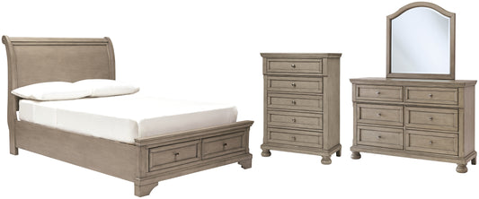 Lettner Full Sleigh Bed with Mirrored Dresser and Chest Milwaukee Furniture of Chicago - Furniture Store in Chicago Serving Humbolt Park, Roscoe Village, Avondale, & Homan Square