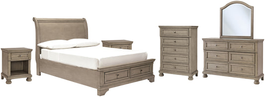 Lettner Full Sleigh Bed with Mirrored Dresser, Chest and 2 Nightstands Milwaukee Furniture of Chicago - Furniture Store in Chicago Serving Humbolt Park, Roscoe Village, Avondale, & Homan Square