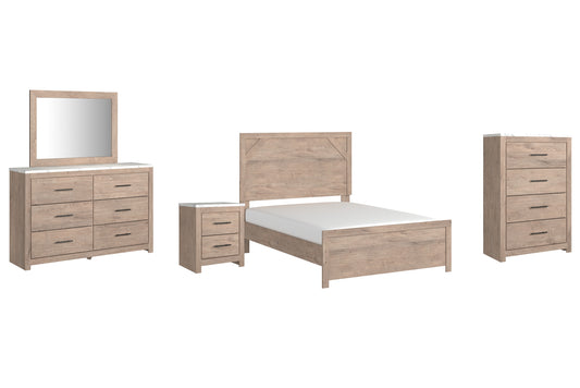 Senniberg Full Panel Bed with Mirrored Dresser, Chest and Nightstand Milwaukee Furniture of Chicago - Furniture Store in Chicago Serving Humbolt Park, Roscoe Village, Avondale, & Homan Square