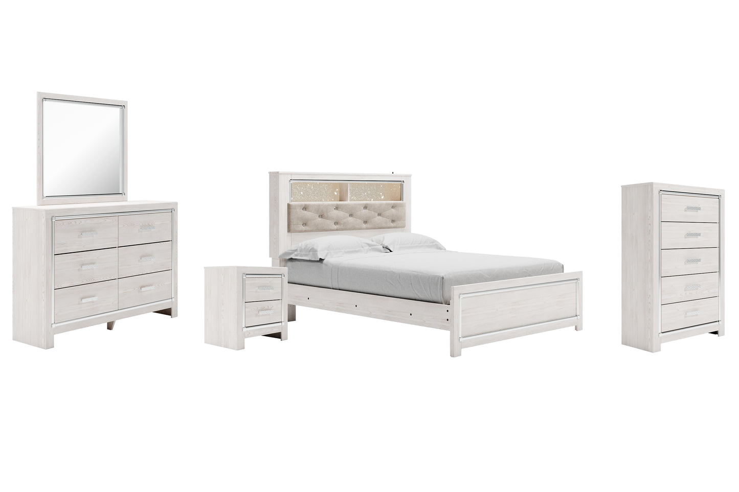 Altyra Queen Panel Bookcase Bed with Mirrored Dresser, Chest and Nightstand Milwaukee Furniture of Chicago - Furniture Store in Chicago Serving Humbolt Park, Roscoe Village, Avondale, & Homan Square