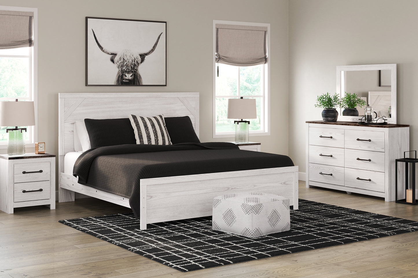 Gerridan King Panel Bed with Mirrored Dresser and 2 Nightstands Milwaukee Furniture of Chicago - Furniture Store in Chicago Serving Humbolt Park, Roscoe Village, Avondale, & Homan Square