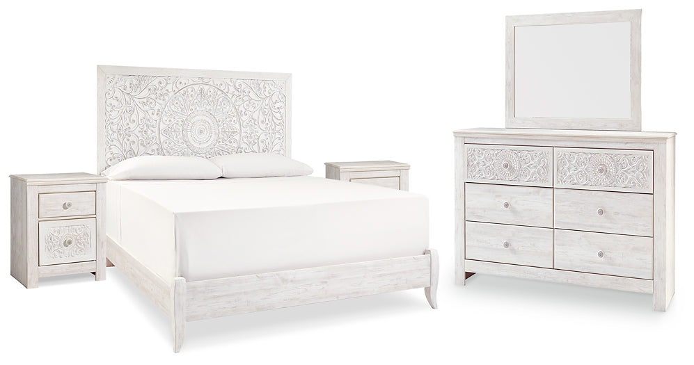 Paxberry King Panel Bed with Mirrored Dresser and 2 Nightstands Milwaukee Furniture of Chicago - Furniture Store in Chicago Serving Humbolt Park, Roscoe Village, Avondale, & Homan Square