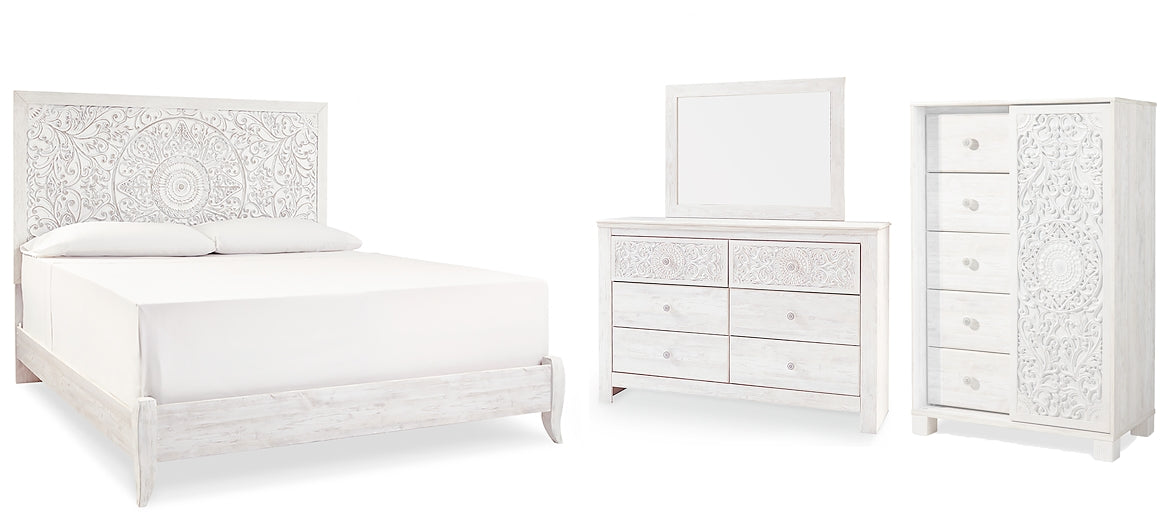 Paxberry King Panel Bed with Mirrored Dresser and Chest Milwaukee Furniture of Chicago - Furniture Store in Chicago Serving Humbolt Park, Roscoe Village, Avondale, & Homan Square