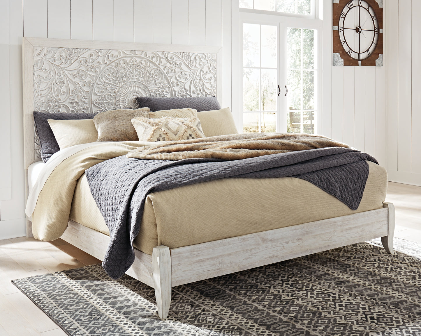 Paxberry King Panel Bed with Mirrored Dresser and Chest Milwaukee Furniture of Chicago - Furniture Store in Chicago Serving Humbolt Park, Roscoe Village, Avondale, & Homan Square