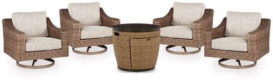 Malayah Outdoor Fire Pit Table and 4 Chairs Milwaukee Furniture of Chicago - Furniture Store in Chicago Serving Humbolt Park, Roscoe Village, Avondale, & Homan Square