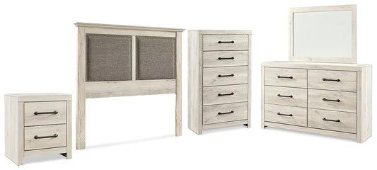 Cambeck Queen Upholstered Panel Headboard with Mirrored Dresser, Chest and Nightstand Milwaukee Furniture of Chicago - Furniture Store in Chicago Serving Humbolt Park, Roscoe Village, Avondale, & Homan Square