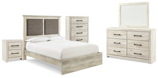 Cambeck King Upholstered Panel Bed with Mirrored Dresser, Chest and Nightstand Milwaukee Furniture of Chicago - Furniture Store in Chicago Serving Humbolt Park, Roscoe Village, Avondale, & Homan Square