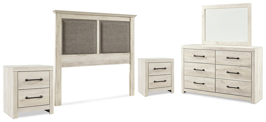 Cambeck Queen Upholstered Panel Headboard with Mirrored Dresser and 2 Nightstands Milwaukee Furniture of Chicago - Furniture Store in Chicago Serving Humbolt Park, Roscoe Village, Avondale, & Homan Square